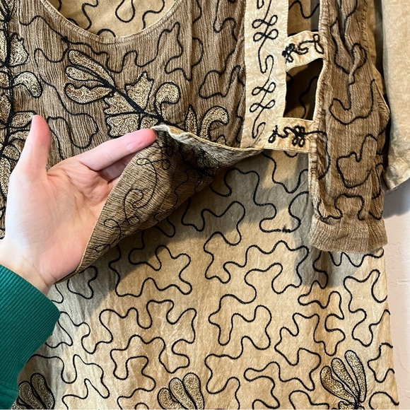 Fairy bohemian boho embroidered eccentric hippy maxi shirt set nature Lagenlook - Picture 4 of 16